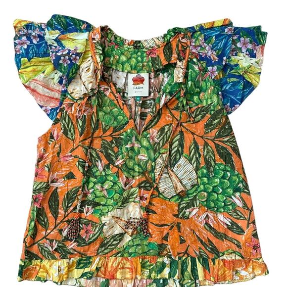 FARM Rio Caipirinha Ruffled Flutter Sleeve Blouse Multicolor Size XS - Picture 4 of 12